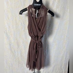 Weissman Brown Polka Dot Mesh Brief Dress